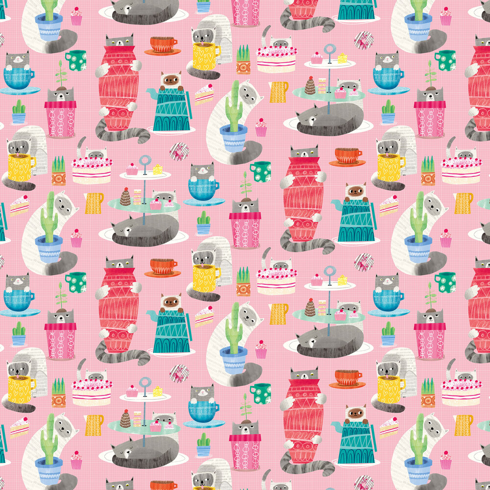 Kitten Kaboodle Wallpaper - Bubblegum - by Ohpopsi