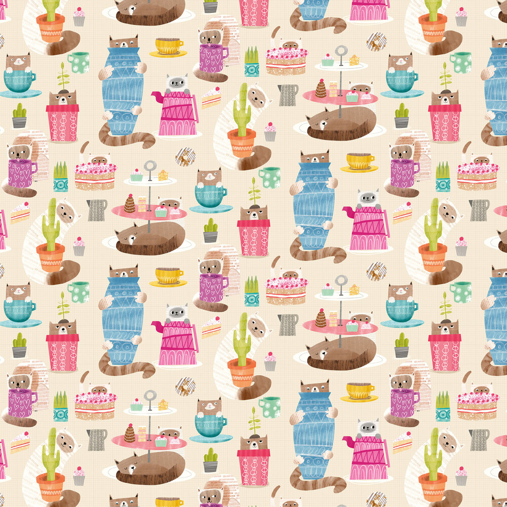 Kitten Kaboodle Wallpaper - Marshmalllow - by Ohpopsi