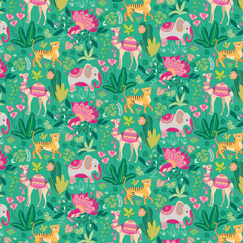 Samba Safari Wallpaper - Emerald Twist - by Ohpopsi