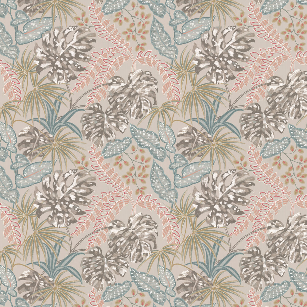 Rousseau Wallpaper - Taupe / Pink - by Jane Churchill