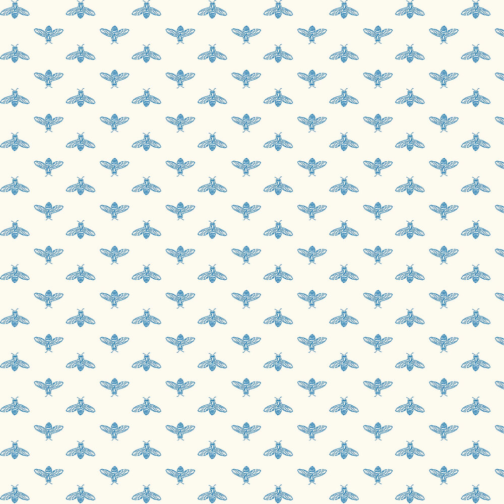 Block Print Bee Wallpaper - Blue Haze - by Joules