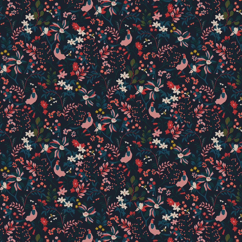 Fields Edge Floral Wallpaper - French navy - by Joules