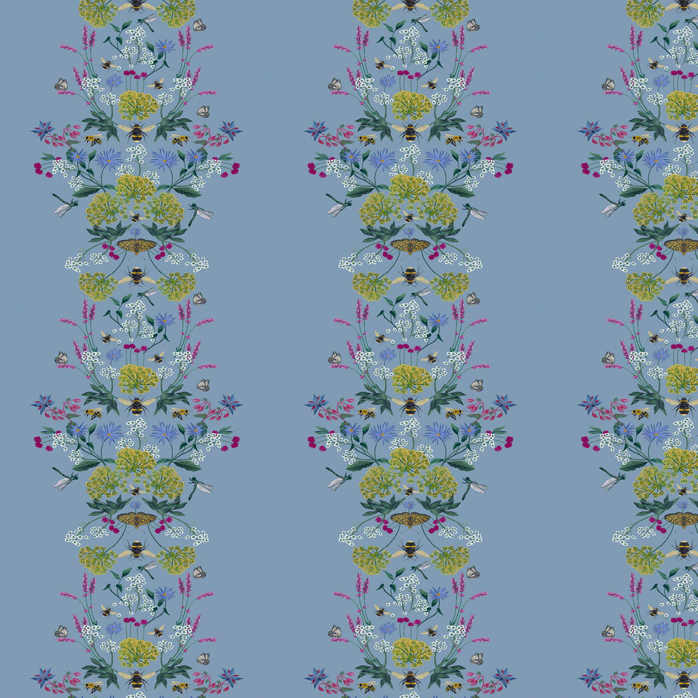 Perfect Pollinators Wallpaper - Haze Blue - by Joules