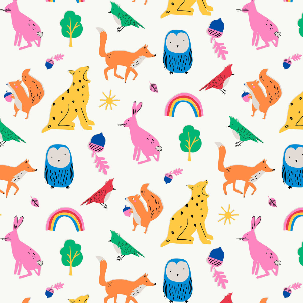 Country Critters Heroes Wallpaper - White/Rainbow - by Joules