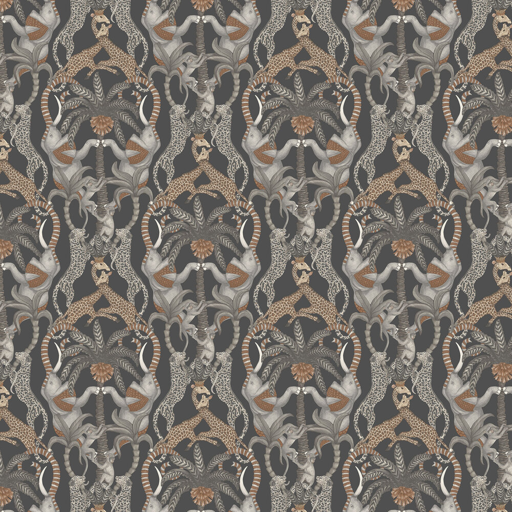 Safari Totem Wallpaper - Ginger & Taupe on Charcoal - by Cole & Son
