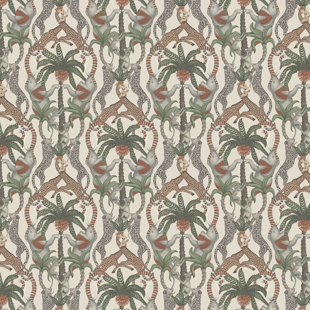 Safari Totem Wallpaper - Terracotta & Forest Green on Stone - by Cole & Son