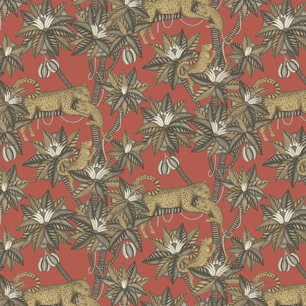 Satara Wallpaper - Soot & Metallic Gold on Rouge - by Cole & Son