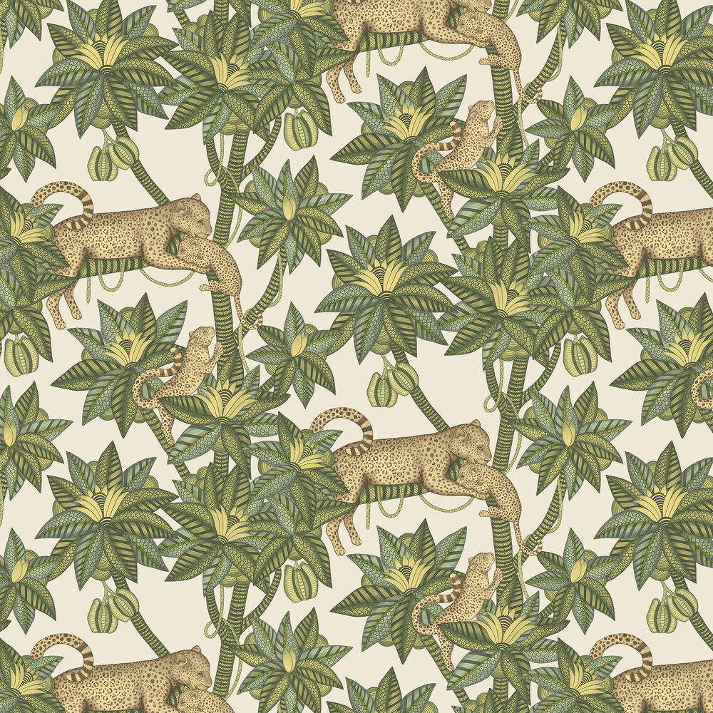 Satara Wallpaper - Spring Green & Sand on Linen - by Cole & Son