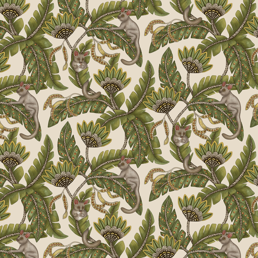 Bush Baby Wallpaper - Spring Green & Marigold on Stone - by Cole & Son