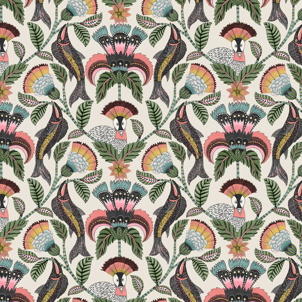 Nene  Wallpaper - Coral, Sage & Teal on Parchment - by Cole & Son