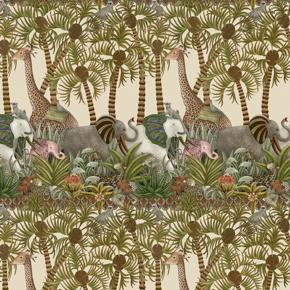 Letaba March  Wallpaper - Spring Green & Ginger on Cream - by Cole & Son