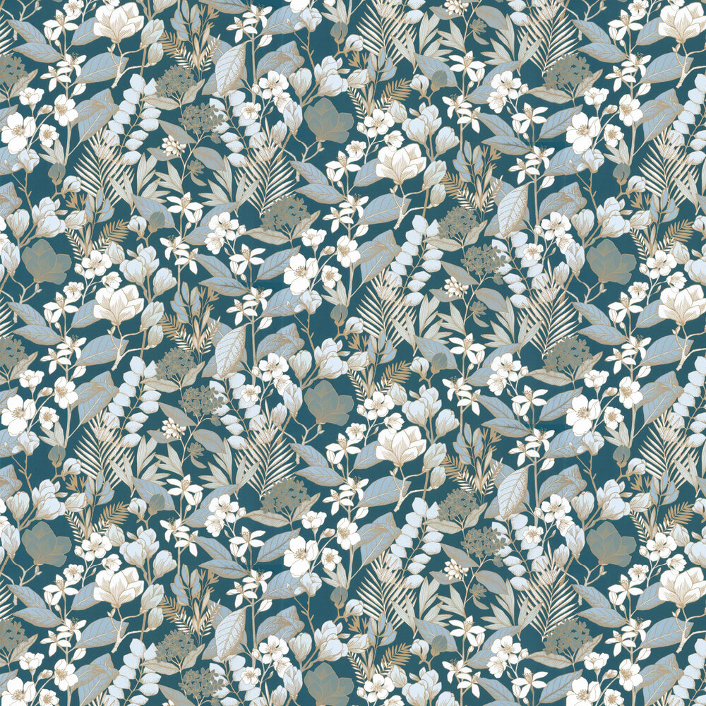 Lovely Field Wallpaper - Teal Blue - by Caselio