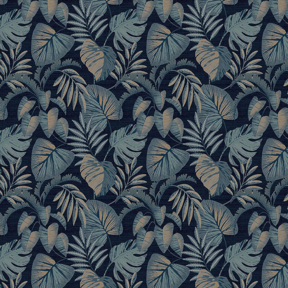 Jungle Leaves Wallpaper - Blue - by Next