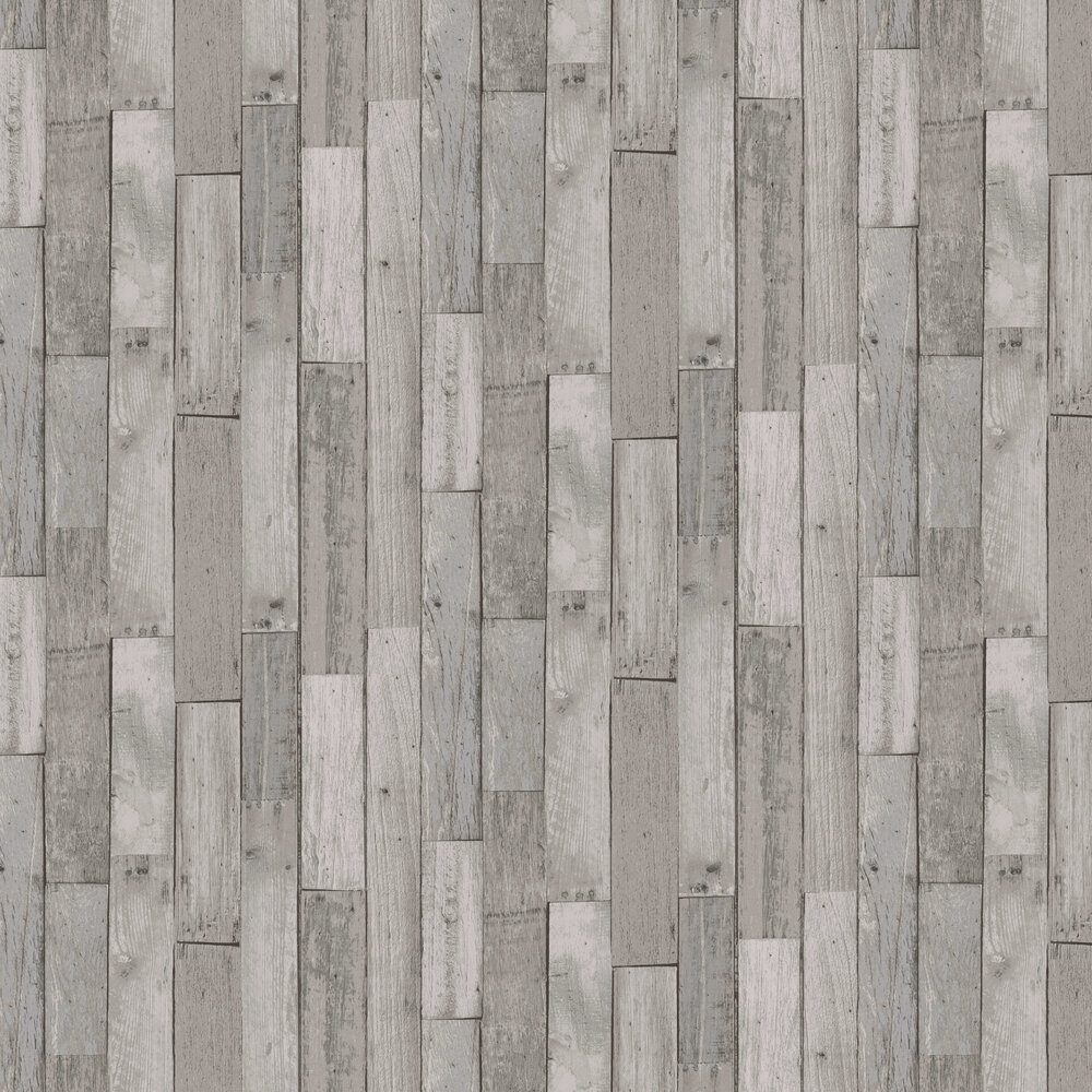 Distressed Wood Plank Wallpaper - Grey - by Next