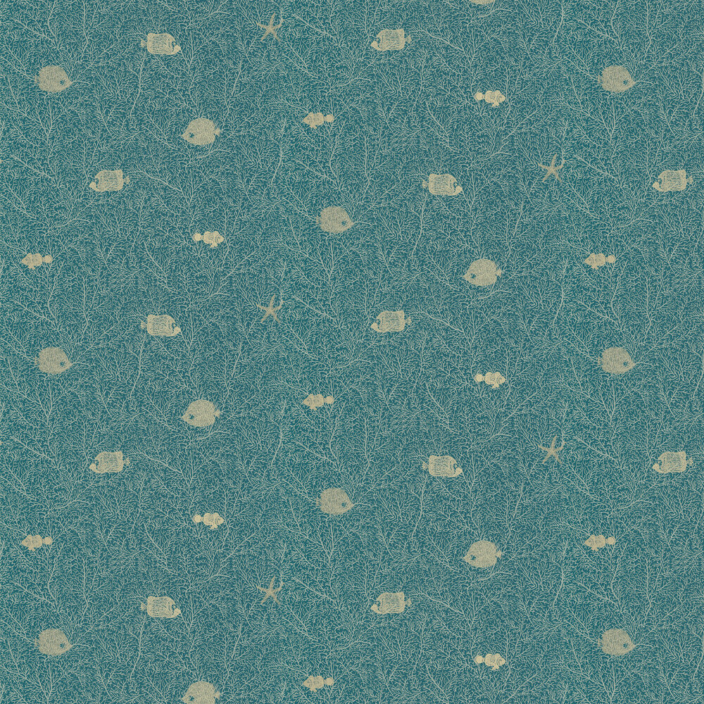 Fish and Chips Wallpaper - Bleu Nuit Dore - by Caselio