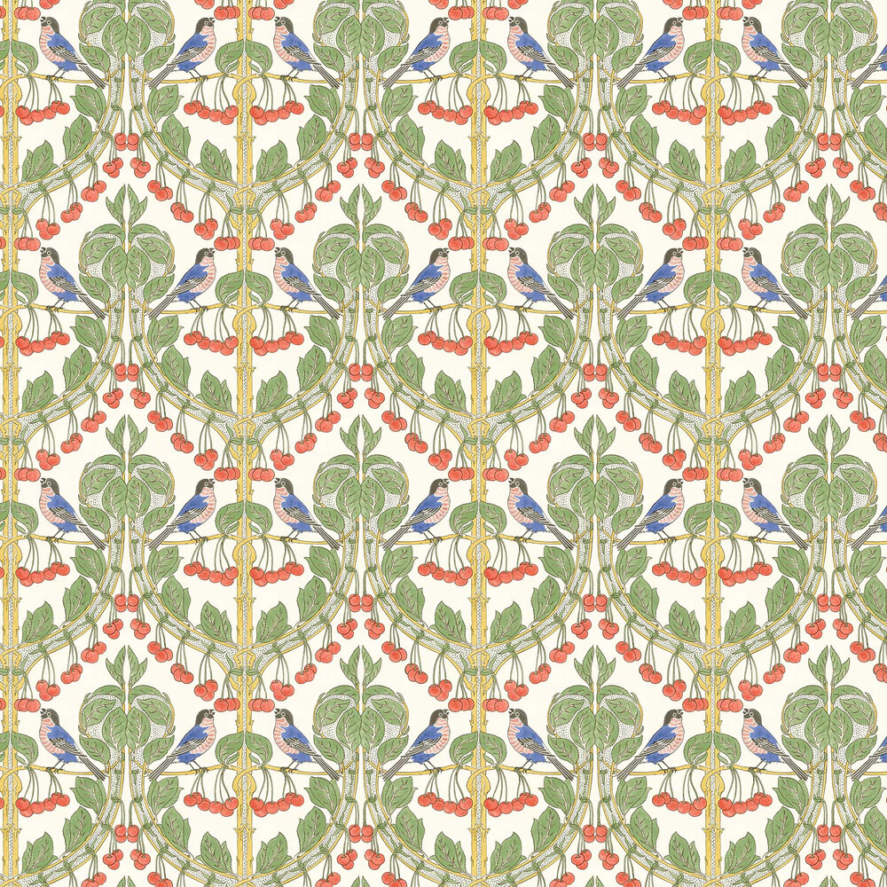 Birds & Cherries Wallpaper - Multi Coloured  - by G P & J Baker