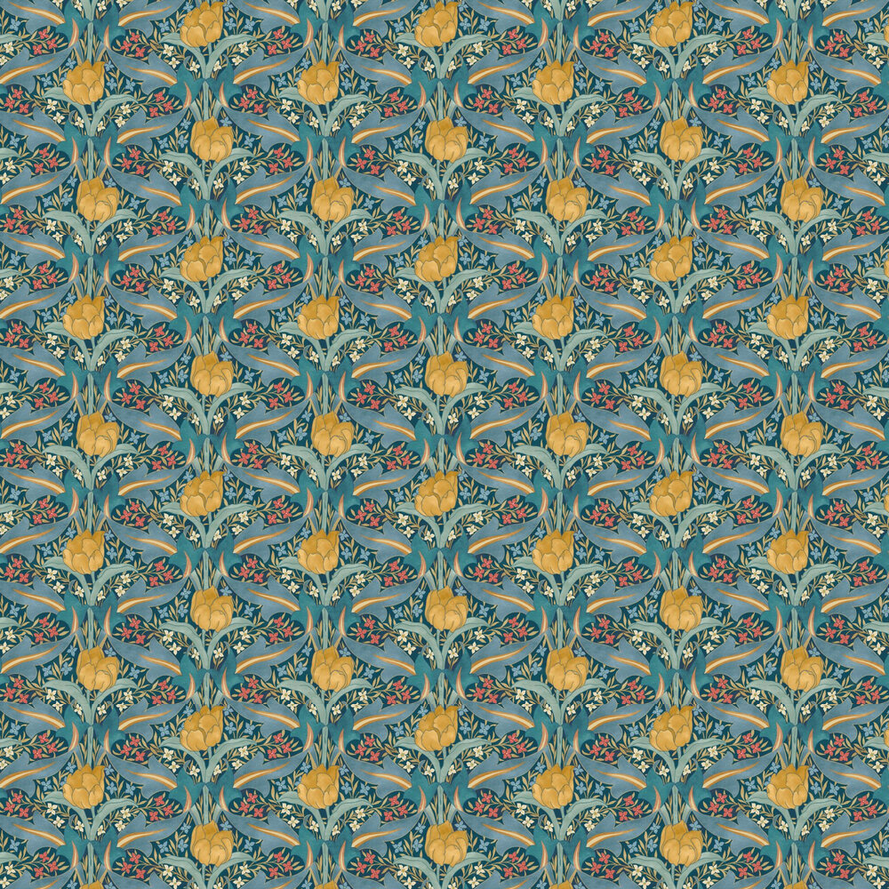Tulip & Jasmine Wallpaper - Teal - by G P & J Baker