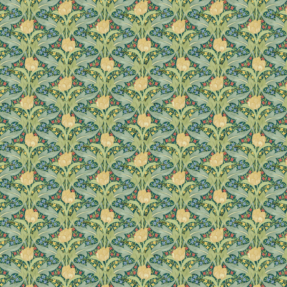 Tulip & Jasmine Wallpaper - Emerald - by G P & J Baker