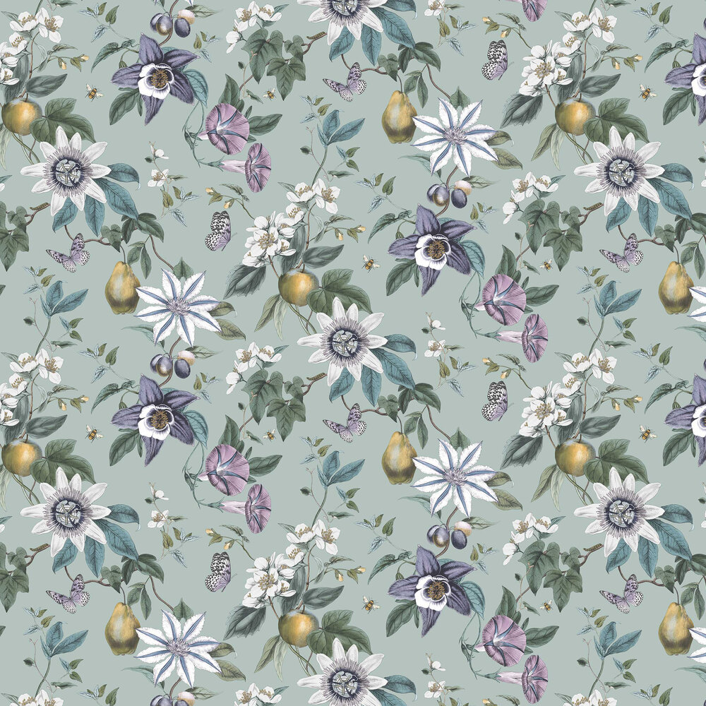 Sierra Floral Wallpaper - Duck Egg - by Albany