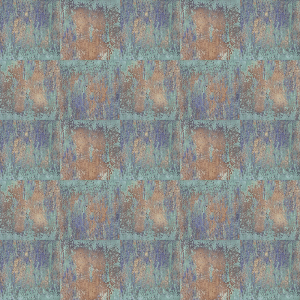 Metal Panel Wallpaper - Rust / Teal - by The Wall Cover