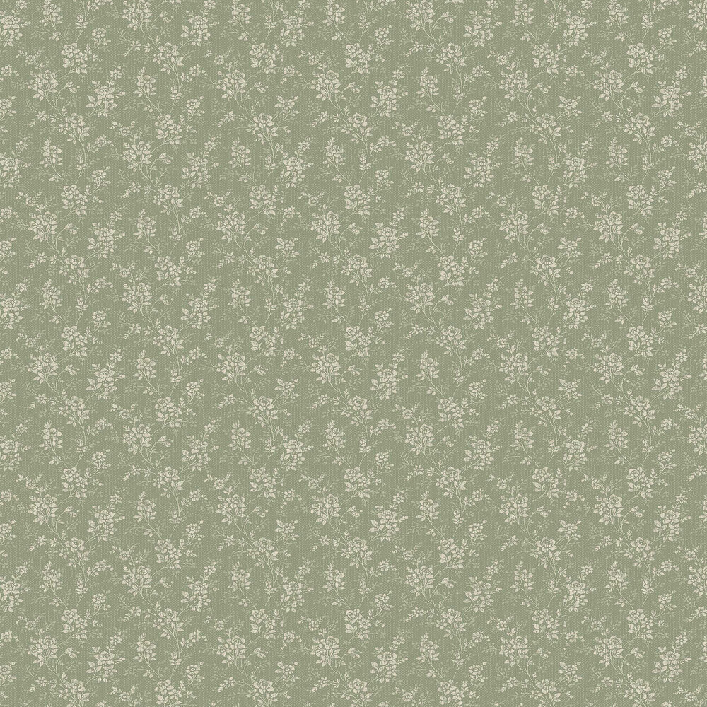 Hip Rose Wallpaper - Green - by Boråstapeter