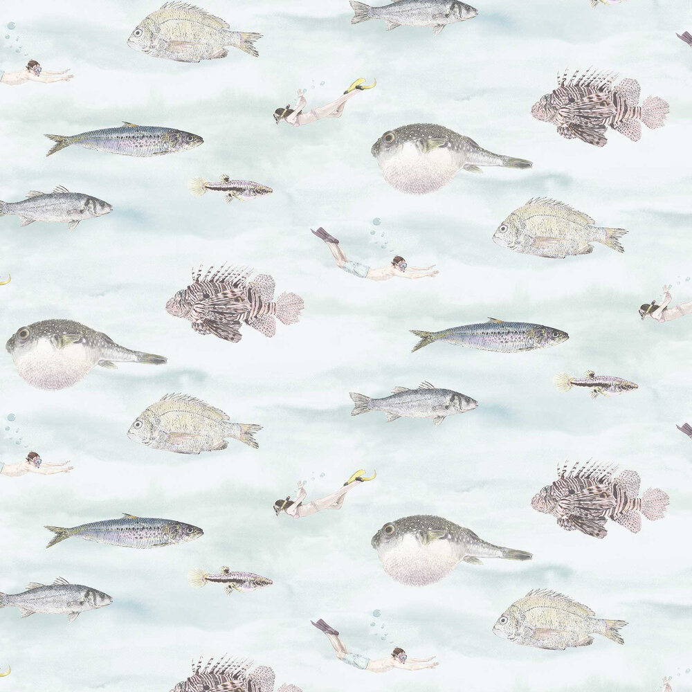 Classic Fish Wallpaper - Blue - by Sian Zeng