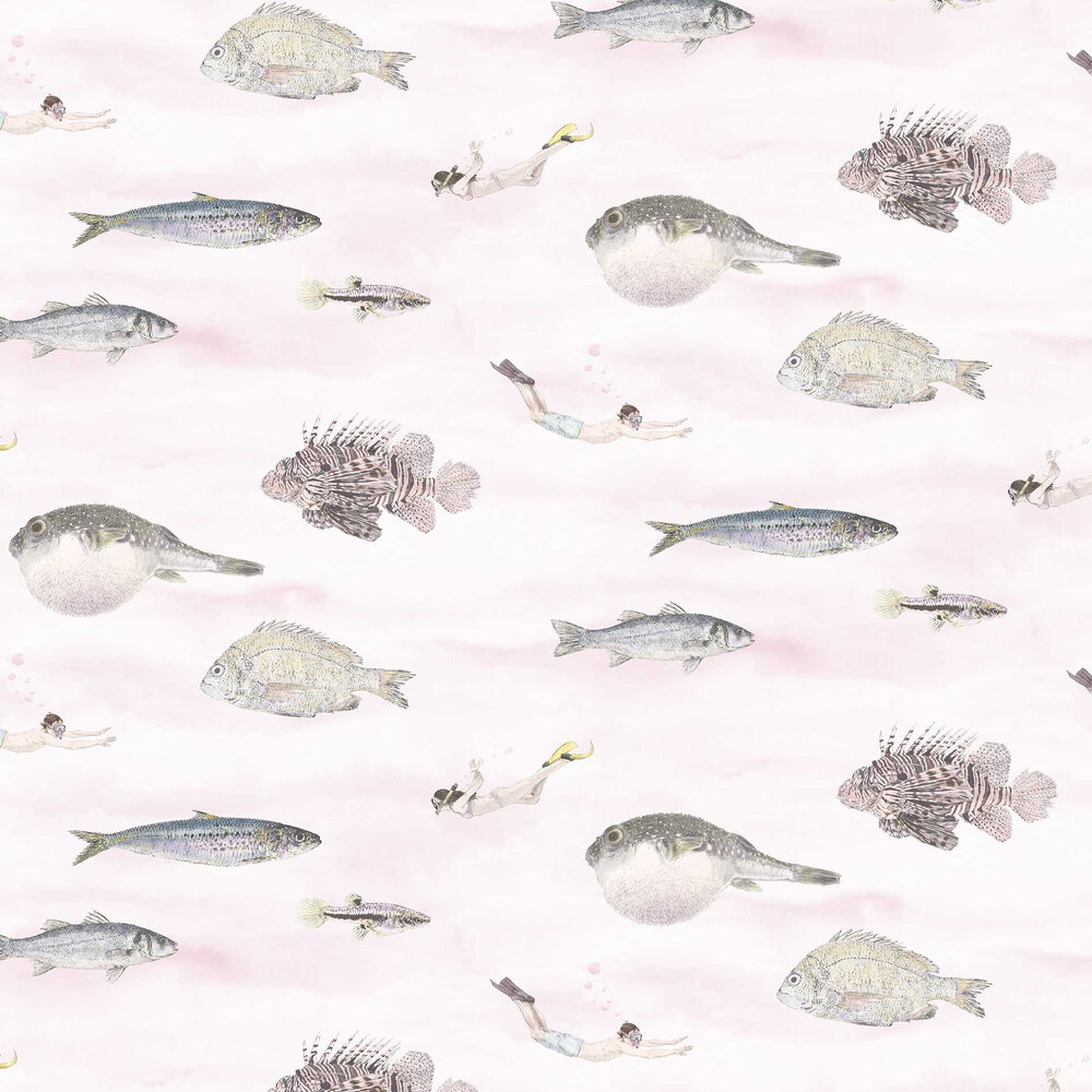 Classic Fish Wallpaper - Pink - by Sian Zeng