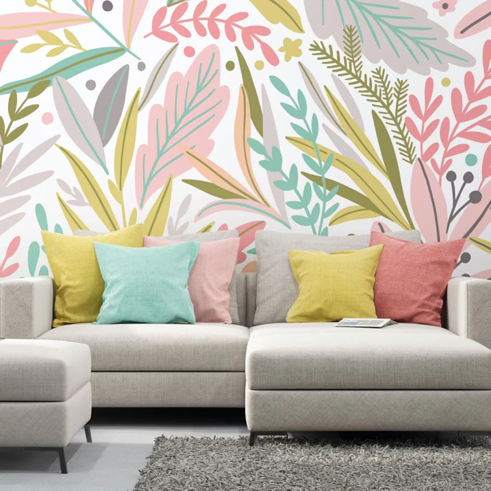 Patterned Leaves Large by Origin Murals - Olive & Blush - Mural ...