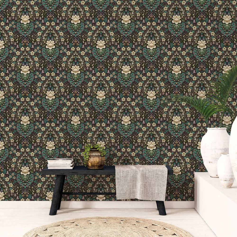 Wildflower Damask by Galerie - Black - Wallpaper : Wallpaper Direct