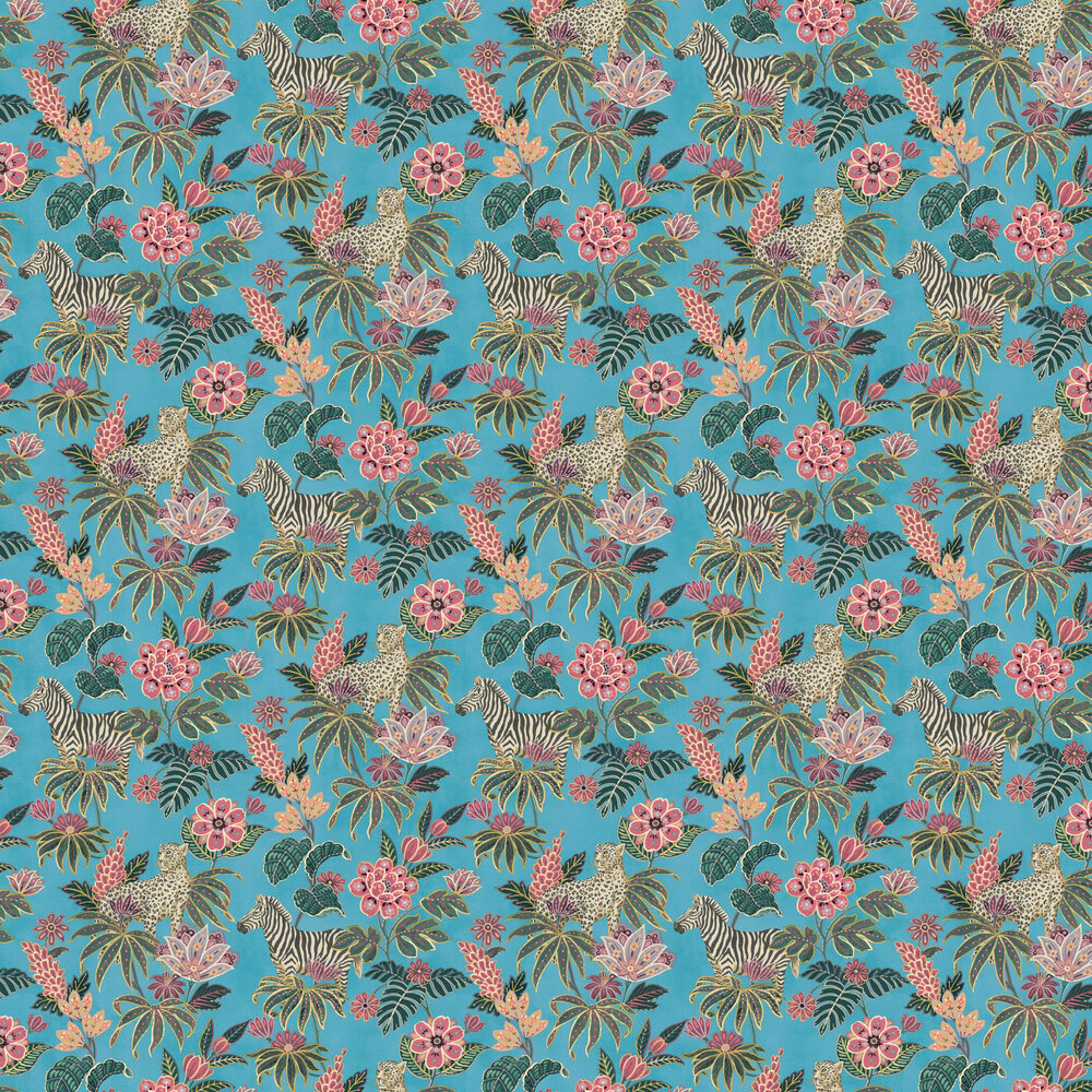 Safari Floral Wallpaper - Aqua - by Galerie