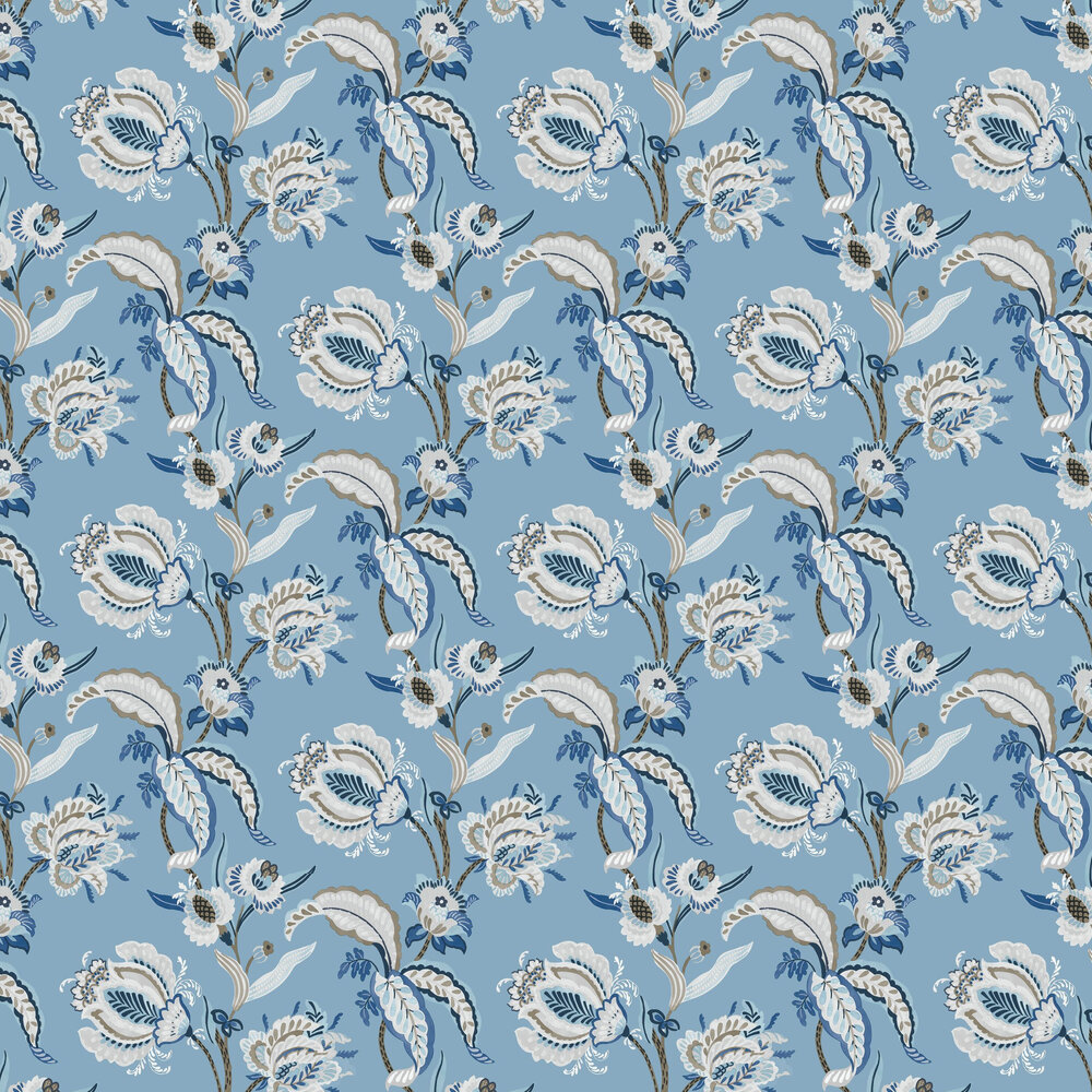 Abstract Floral Wallpaper - Blue - by Galerie