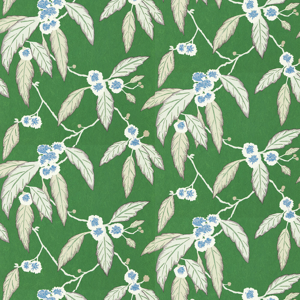 Coppice  Wallpaper - Emerald/Calico/Azure - by Harlequin