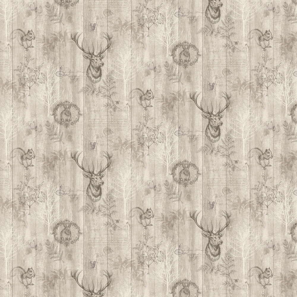 Stag Wood Panel Wallpaper - Beige - by Albany