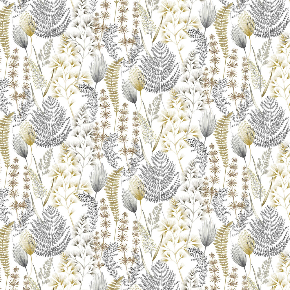 Summer Ferns Wallpaper - Grey Mustard - by Ohpopsi