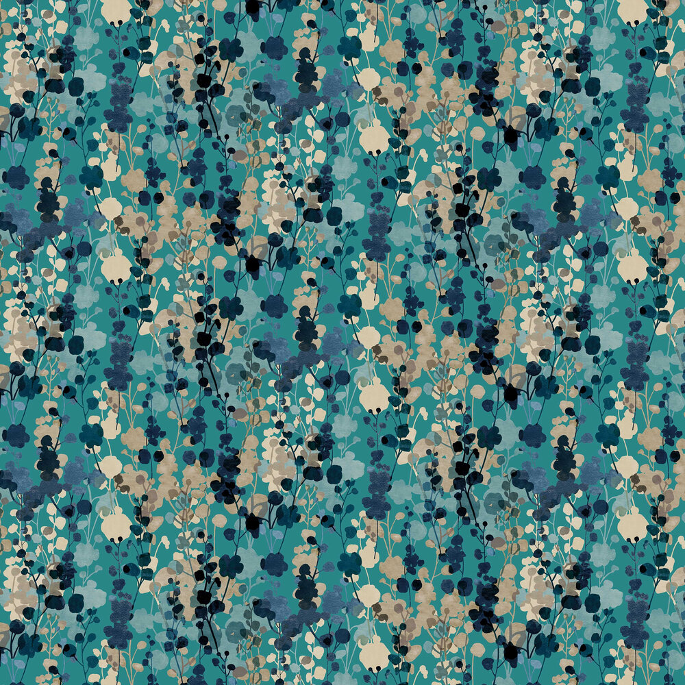 Blossom Wallpaper - Teal Natural - by Ohpopsi