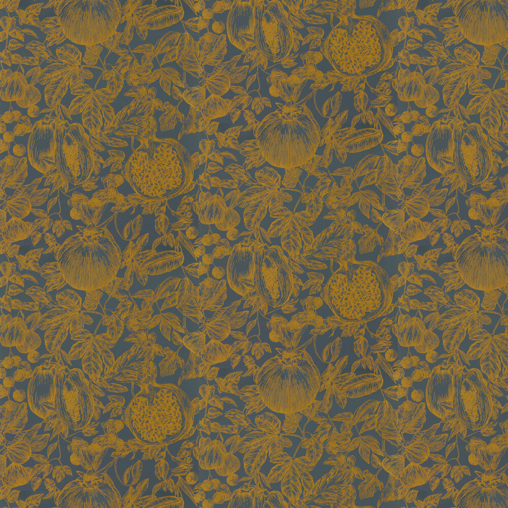 Melograno Wallpaper - Gold / Wild Water - by Harlequin