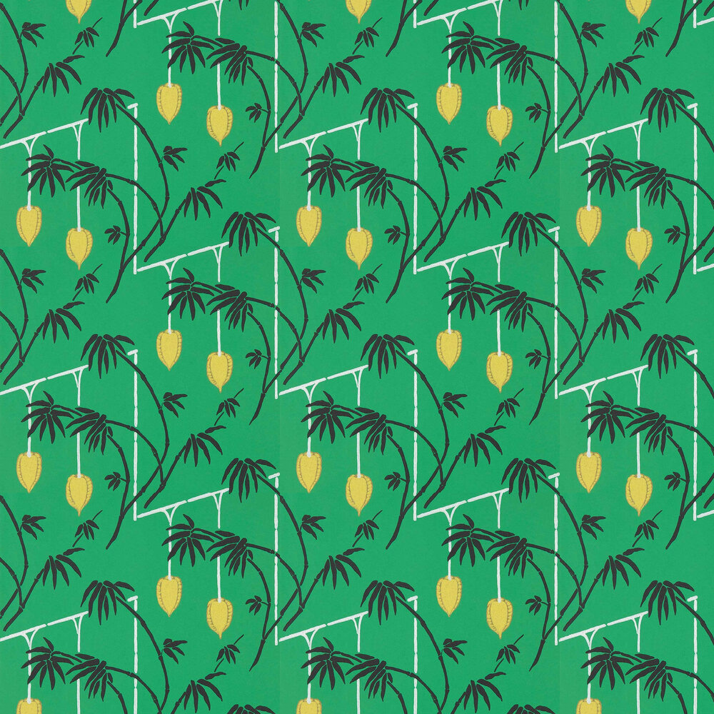 Kimiko Wallpaper - Bottle Green / Chartreuse - by Harlequin