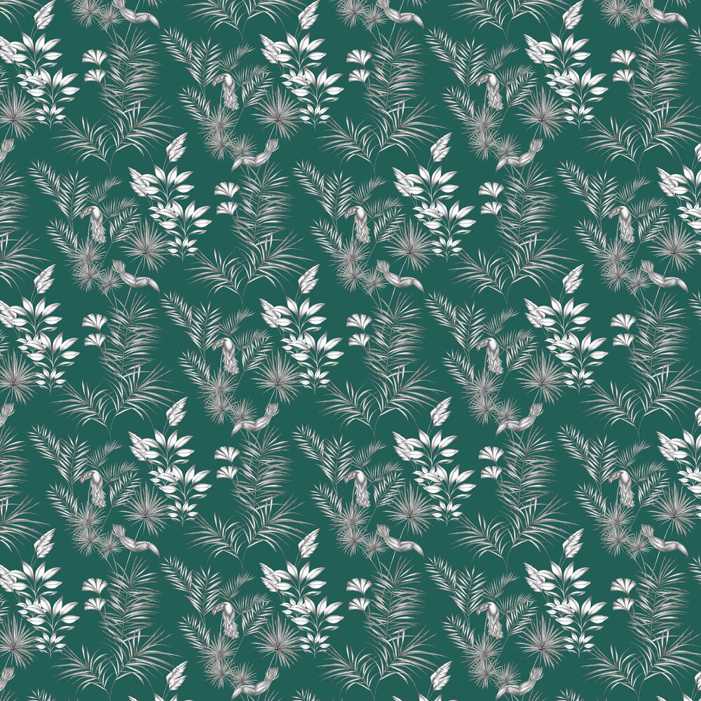 Toucan Toile Wallpaper - Rainforest Green - by Ohpopsi