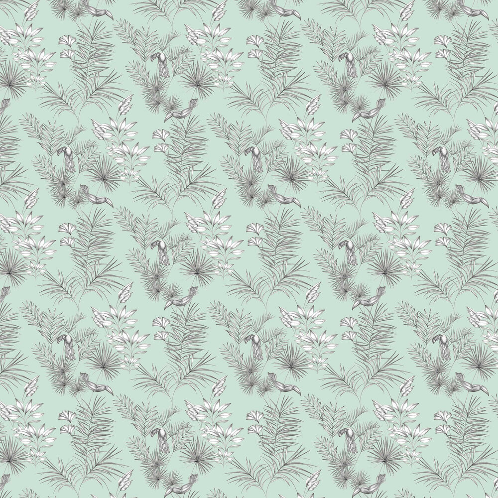 Toucan Toile Wallpaper - Duck Egg - by Ohpopsi