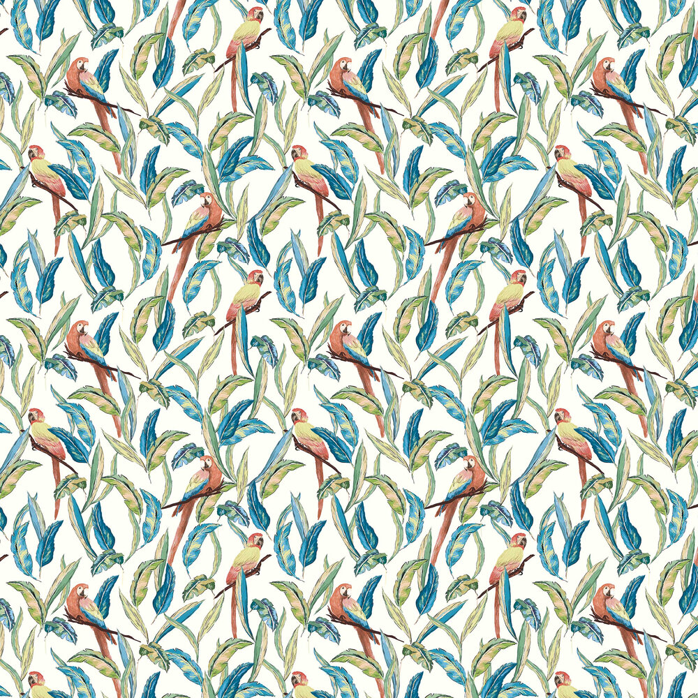 Tropical Parrot Wallpaper - Wilderness White - by Ohpopsi