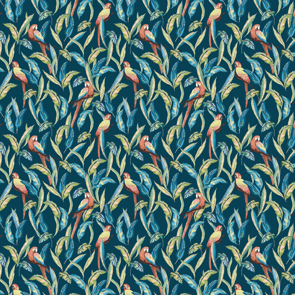 Tropical Parrot Wallpaper - Indigo Multi - by Ohpopsi