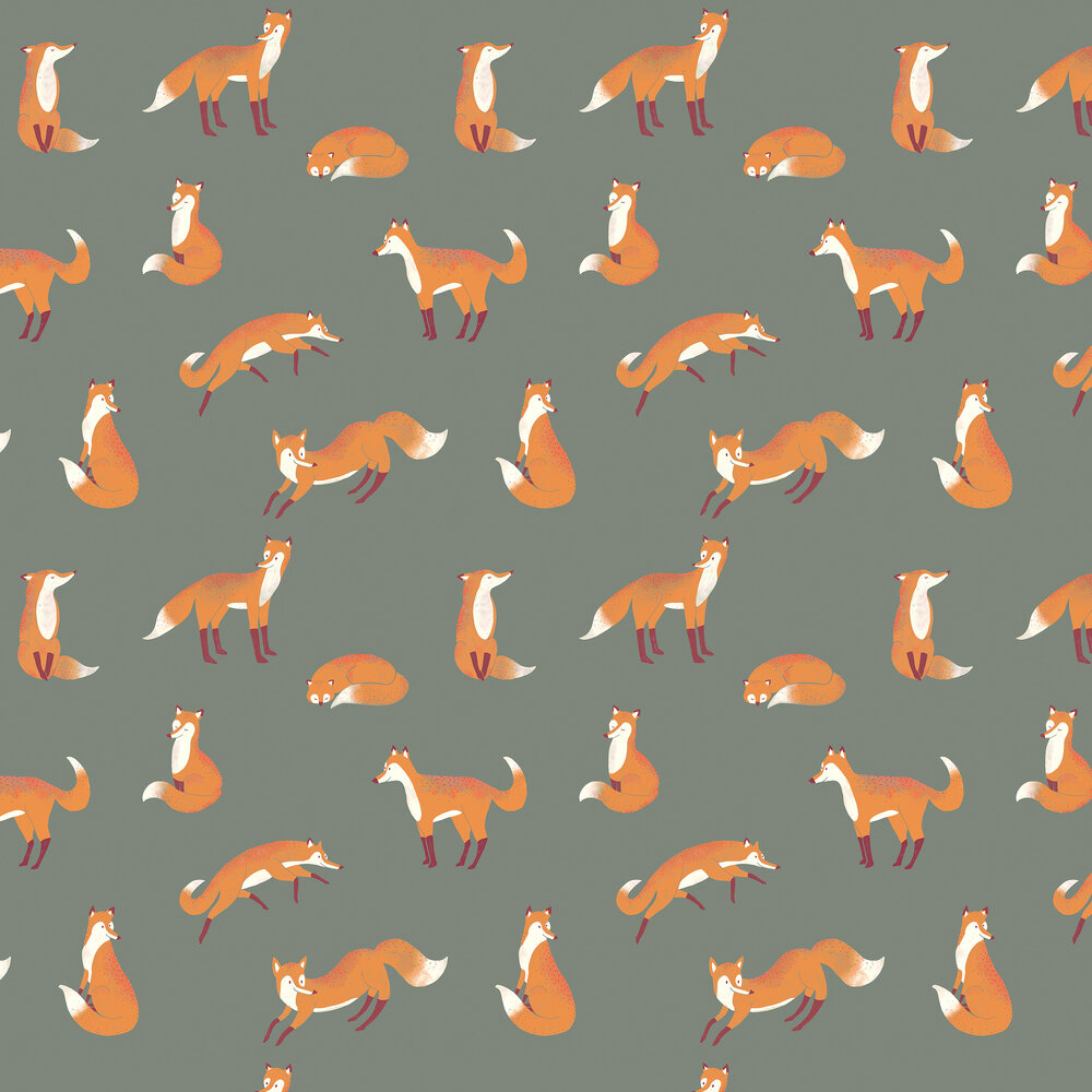 Friendly Foxes Wallpaper - Dark Green - by Hohenberger
