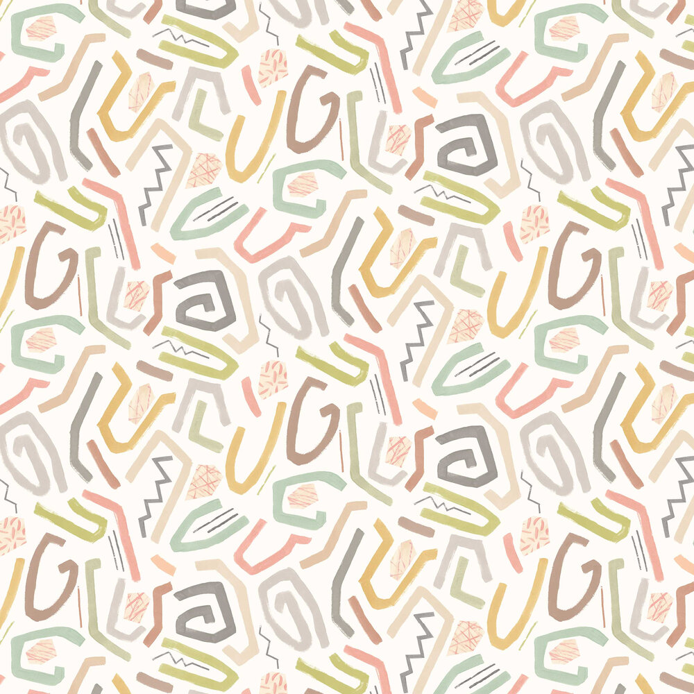 Squiggle Wallpaper - Laurel / Sand - by Ohpopsi