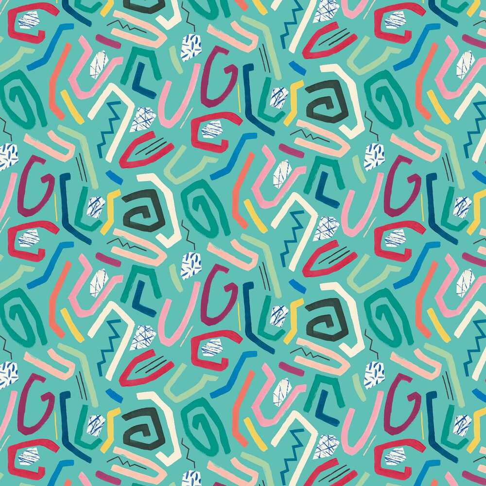 Squiggle Wallpaper - Aquamarine - by Ohpopsi