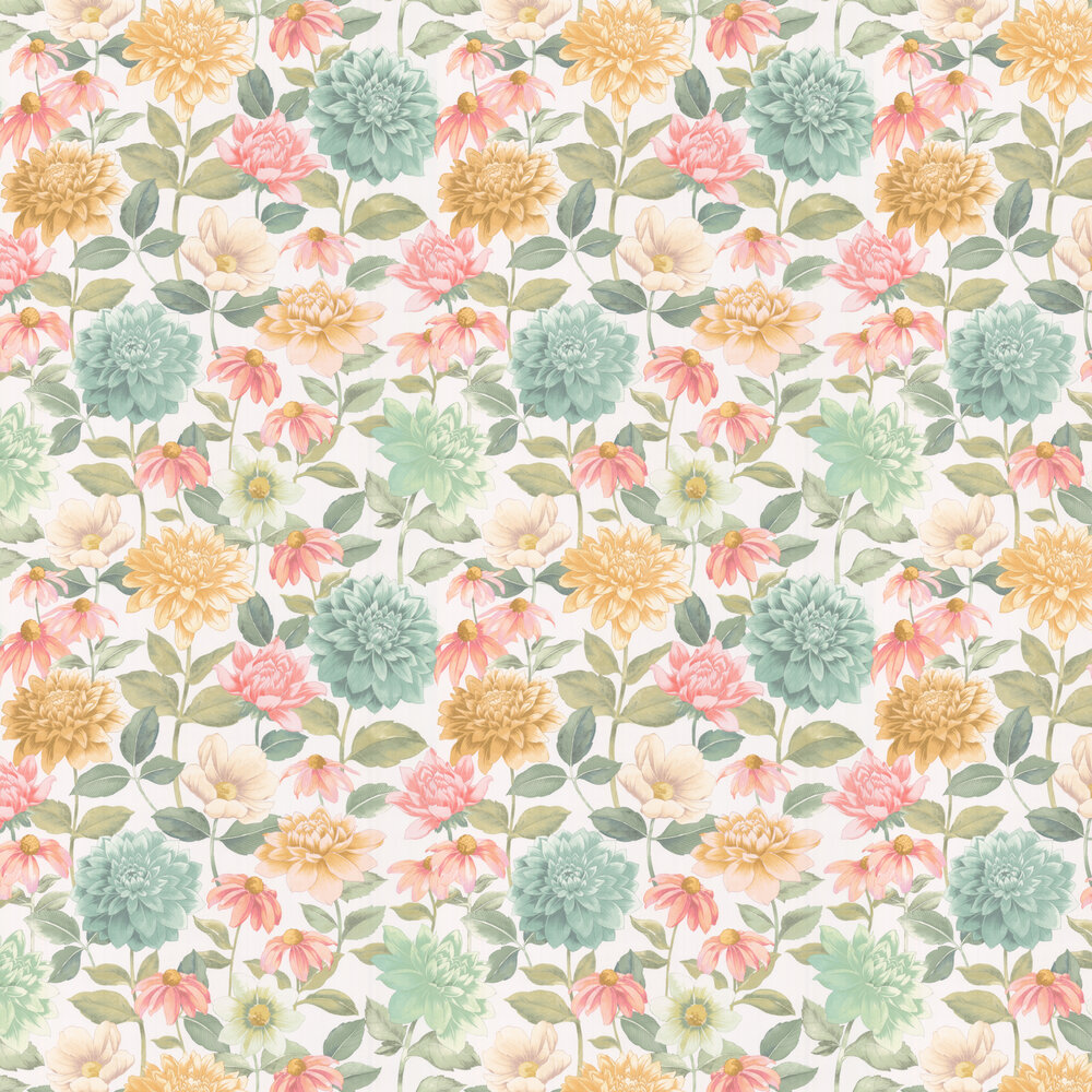 Dahlia  Wallpaper - Bouquet Fond Blanc - by Casadeco