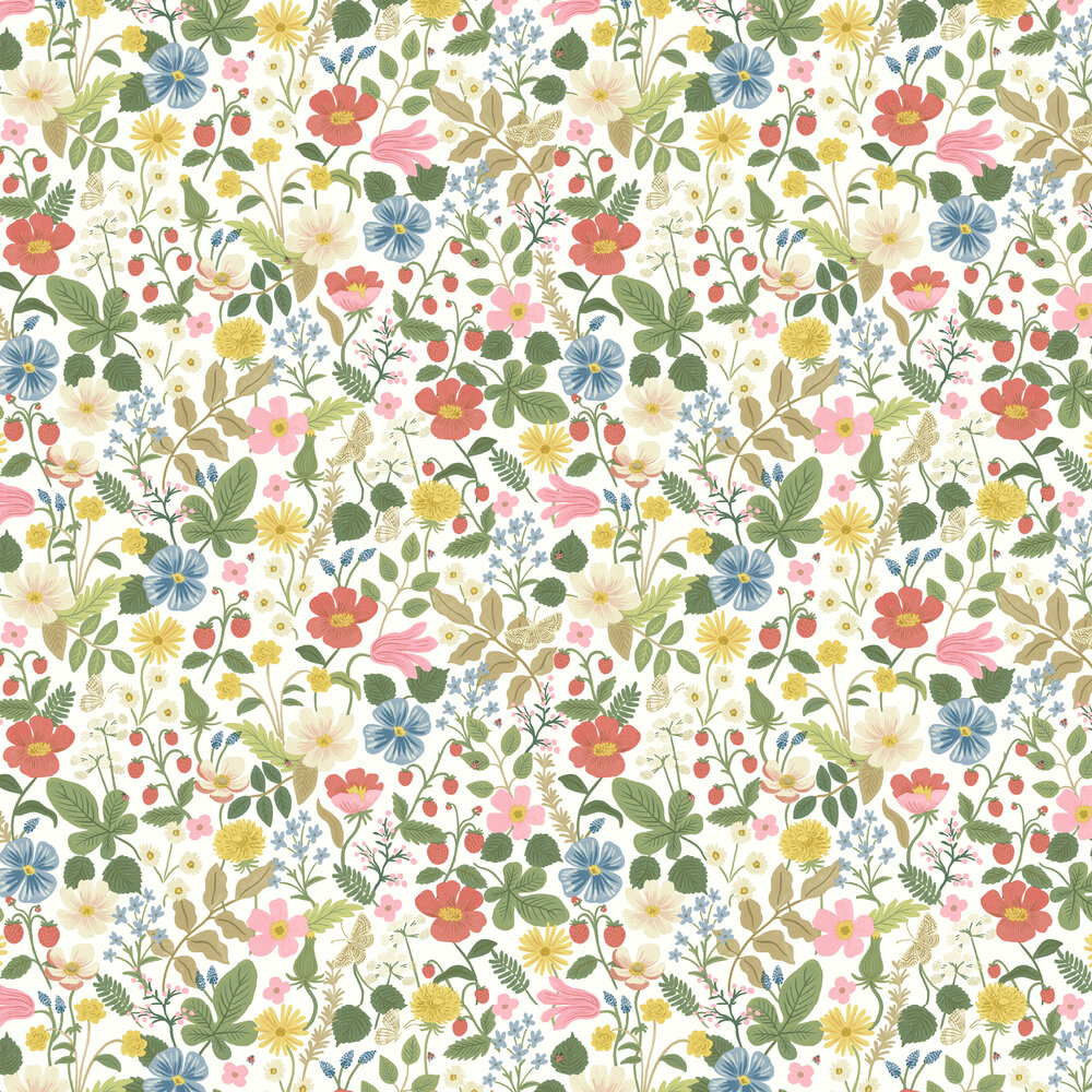 Strawberry Fields Wallpaper - White - by Rifle Paper Co.