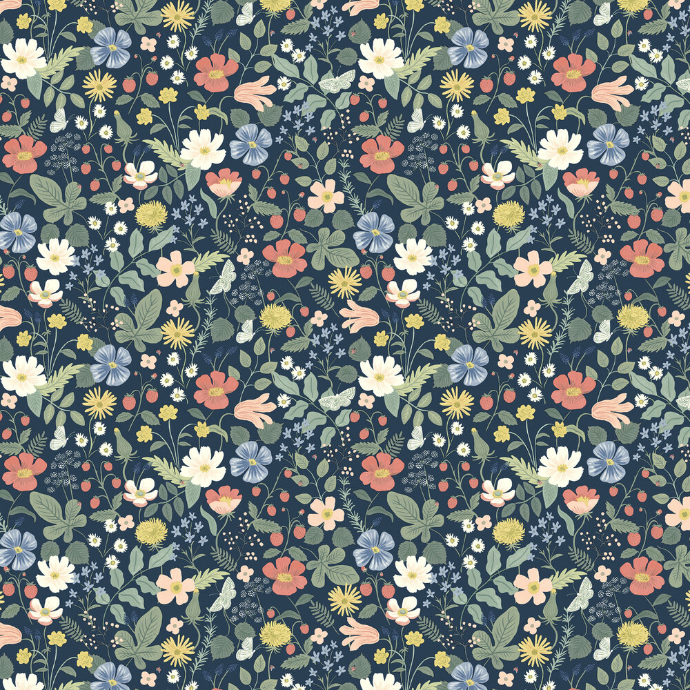 Strawberry Fields Wallpaper - Navy - by Rifle Paper Co.