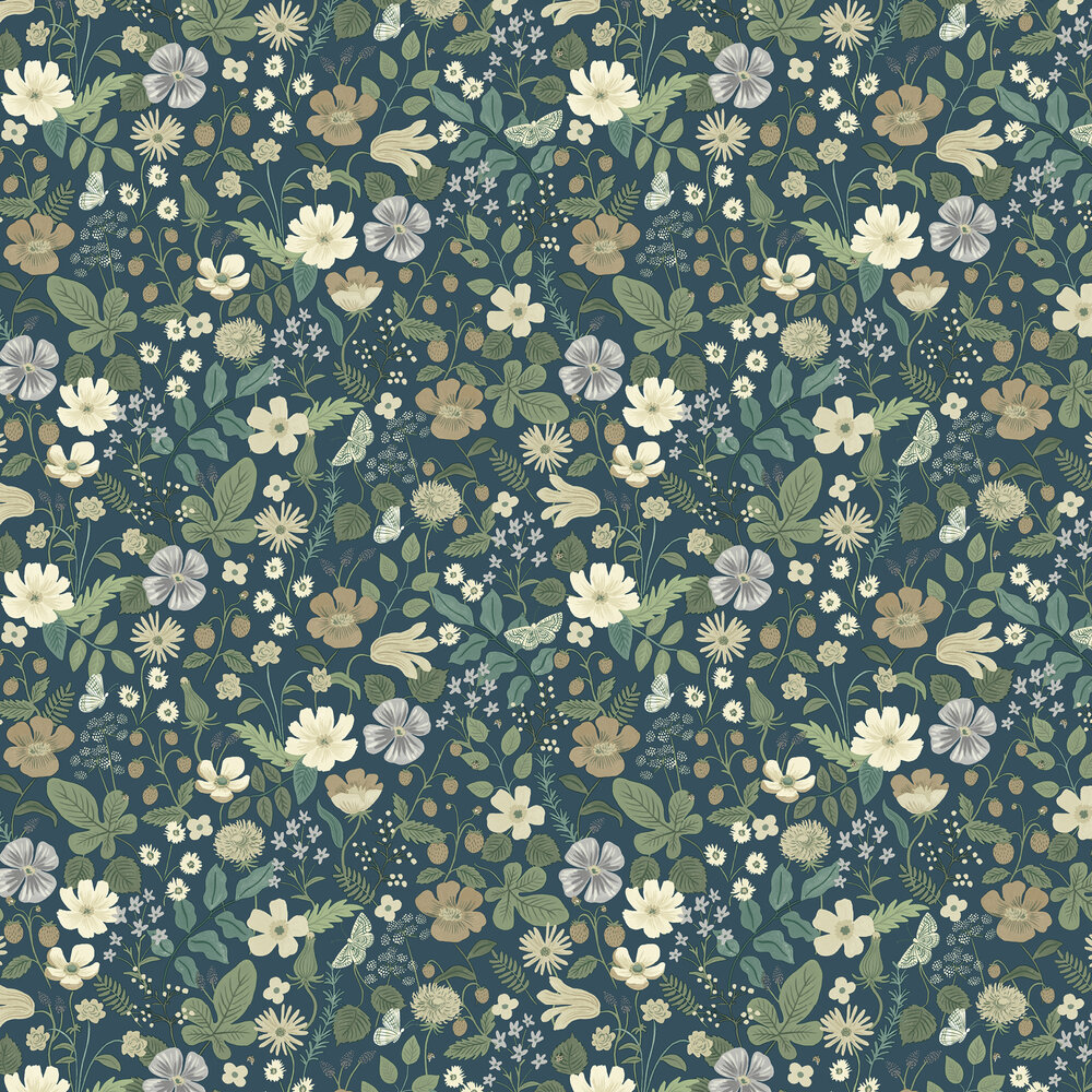 Strawberry Fields Wallpaper - Teal - by Rifle Paper Co.