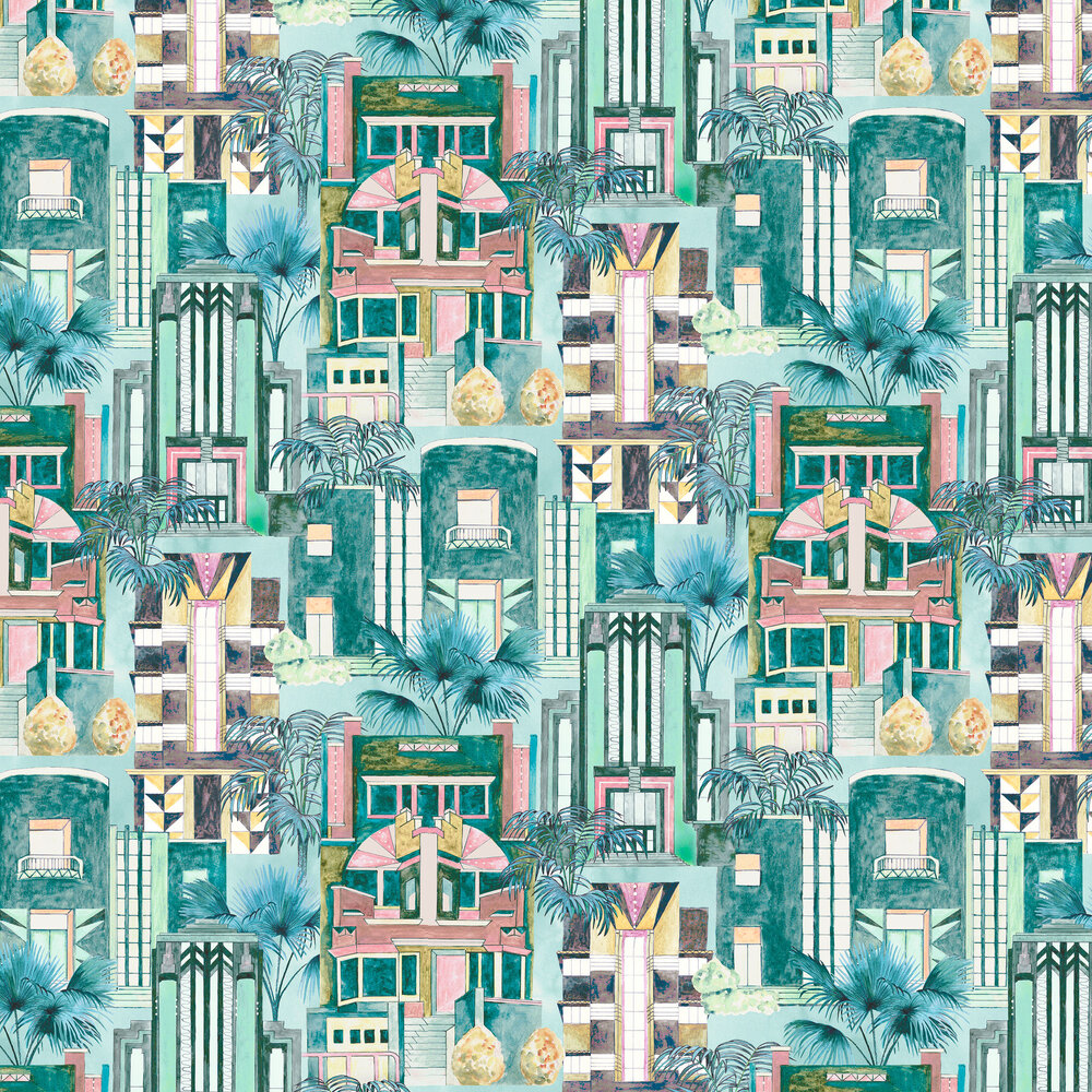 Downtown Deco Wallpaper - Miami Mint - by Brand McKenzie