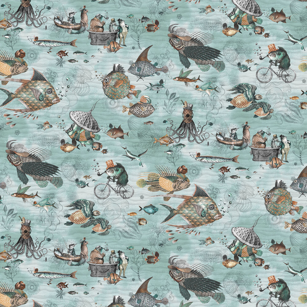 Sea Life Wallpaper - Aqua & Orange - by Brand McKenzie